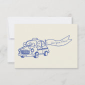 Blue hand drawn Whimsical Wedding  出欠カード (裏面)