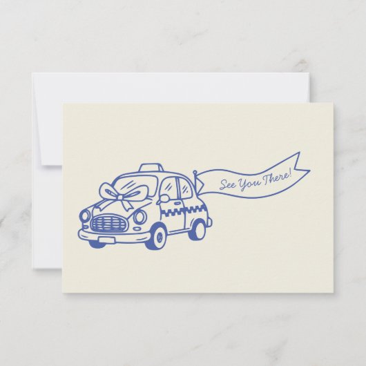 Blue hand drawn Whimsical Wedding  出欠カード (裏面)