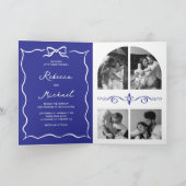 Blue Hand Drawn White Bow QR Code Photo Wedding 招待状 (内部)