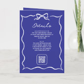 Blue Hand Drawn White Bow QR Code Photo Wedding 招待状 (裏面)