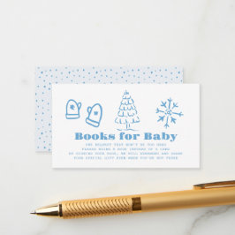 Blue Hand-Drawn Winter Baby Shower Book Request エンクロージャーカード