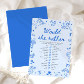 Blue Hand Drawn Would She Rather Baby Shower Game 招待状