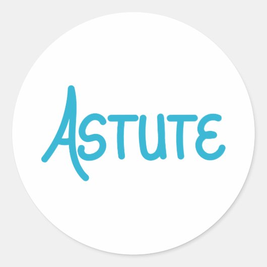 Blue hand lettered complimentary word Astute ラウンドシール (正面)