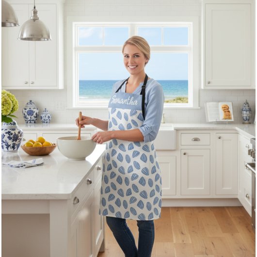 Blue Hand Painted Sea Shells Custom Name エプロン