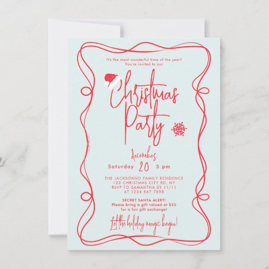 Blue Handwritten Christmas Party Invitation 招待状 (正面)