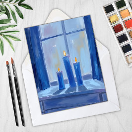 Blue Hanukkah Candles Watercolor シーズンカード