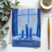 Blue Hanukkah Candles Watercolor シーズンカード
