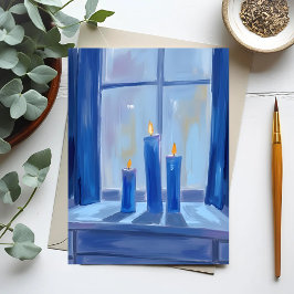 Blue Hanukkah Candles Watercolor シーズンポストカード