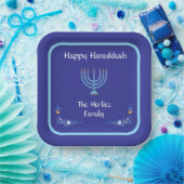 Blue HANUKKAH Menorah Customize NAME ペーパープレート (パーティー)