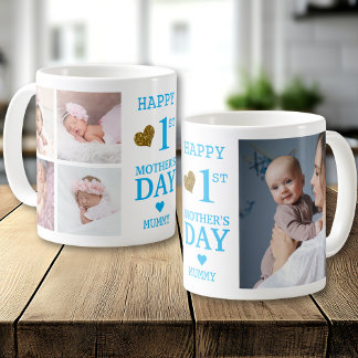 Blue Happy First Mother's Day Mummy 5 Photo   コーヒーマグカップ