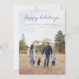 Blue Happy Holidays Card 4 Family Photos シーズンカード