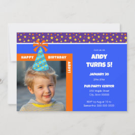 Blue Hatパーソナライズされた搭載のキッドフォトハッピーバースデー 招待状