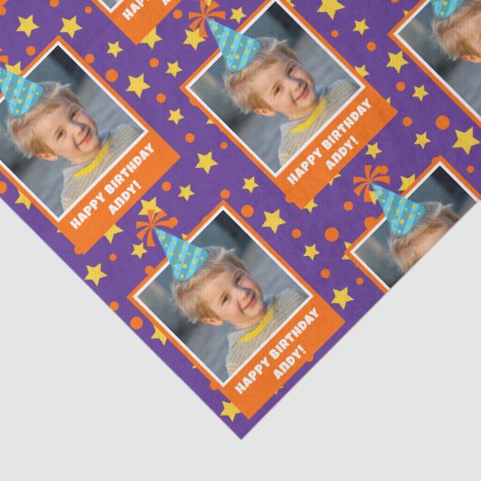 Blue Hatパーソナライズされた搭載のキッドフォトハッピーバースデー 薄葉紙 (詳細)