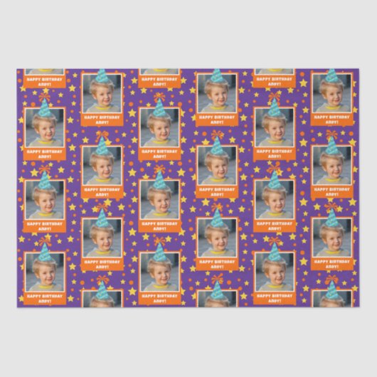 Blue Hatパーソナライズされた搭載のキッドフォトハッピーバースデー 薄葉紙 (正面)