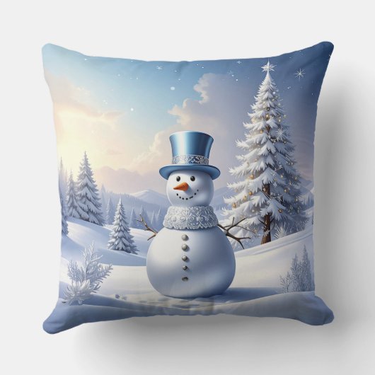 Blue Hat Snowman Christmas Tree Holiday クッション (裏面)