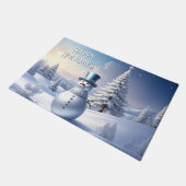 Blue Hat Snowman Christmas Tree Holiday Doormat ドアマット (アングル)