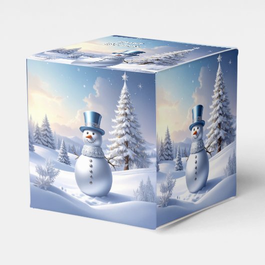 Blue Hat Snowman Christmas Tree Holiday Favor Box フェイバーボックス (正面サイド)