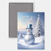 Blue Hat Snowman Christmas Tree Holiday Magnet マグネット (正面/裏面)