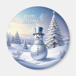 Blue Hat Snowman Christmas Tree Holiday Magnet マグネット