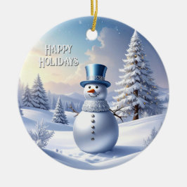 Blue Hat Snowman Christmas Tree Holiday Ornament セラミックオーナメント