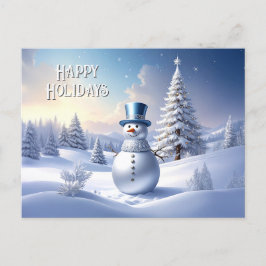Blue Hat Snowman Christmas Tree Holiday Postcard ポストカード