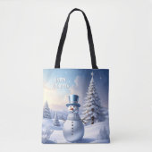 Blue Hat Snowman Christmas Tree Holiday Tote Bag トートバッグ (正面)