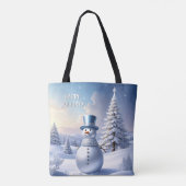 Blue Hat Snowman Christmas Tree Holiday Tote Bag トートバッグ (裏面)