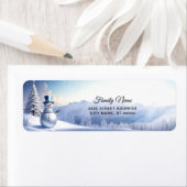 Blue Hat Snowman Christmas Tree Return Address ラベル (インサイチュ)