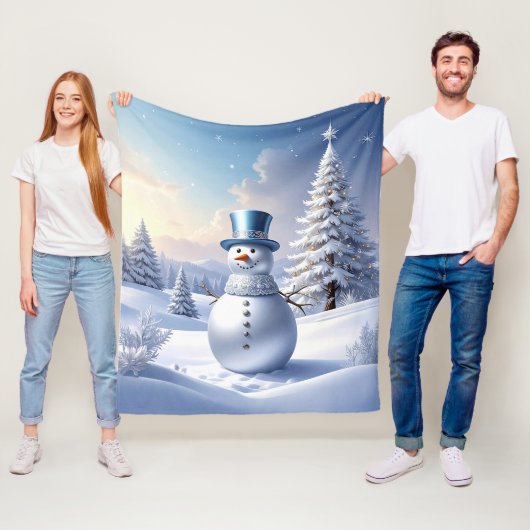 Blue Hat Snowman Fleece Blanket フリースブランケット (インサイチュ)