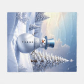 Blue Hat Snowman Fleece Blanket フリースブランケット (正面(横))