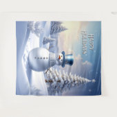 Blue Hat Snowman Holiday Backdrop タペストリー (正面(横))
