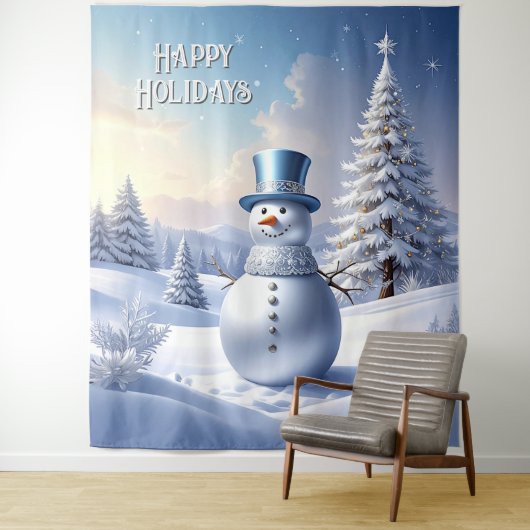 Blue Hat Snowman Holiday Backdrop タペストリー (インサイチュ)