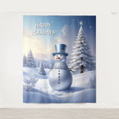 Blue Hat Snowman Holiday Backdrop タペストリー (正面)