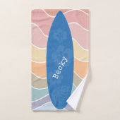 Blue Hawaii Surfboard on Pastel Waves バスタオルセット (ハンドタオル)