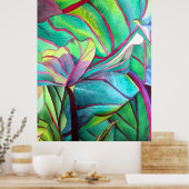 Blue Hawaii Tropical leaf foliage art ポスター (キッチン)