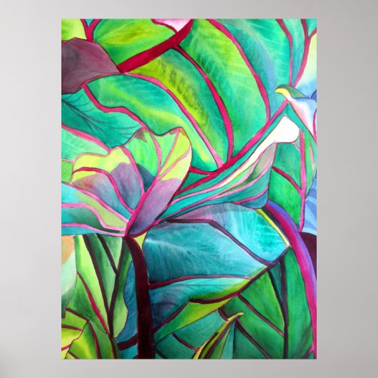 Blue Hawaii Tropical leaf foliage art ポスター (正面)