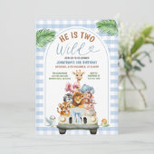Blue He is Two Wild Safari Animals Birthday Party 招待状 (スタンド正面)