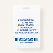 Blue Healthcare Worker Photo ID Badge バッジ (裏面)