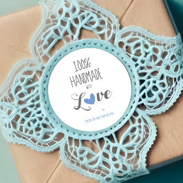 Blue Heart 100% Handmade with Love Quote ラウンドシール