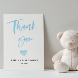 Blue Heart Baby Shower サンキューカード