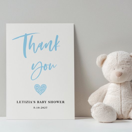 Blue Heart Baby Shower サンキューカード