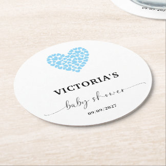 Blue Heart Baby Shower Party ラウンドペーパーコースター