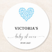Blue Heart Baby Shower Party  ラウンドペーパーコースター (正面)