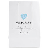 Blue Heart Baby Shower Party Heart ミディアムペーパーバッグ (裏面)