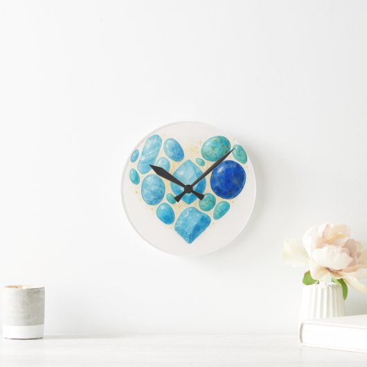 Blue Heart Gemstone Wall Clock – Elegant Spiritual ラウンド壁時計 (ホーム)
