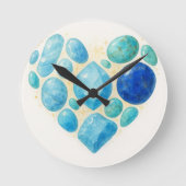 Blue Heart Gemstone Wall Clock – Elegant Spiritual ラウンド壁時計 (正面)