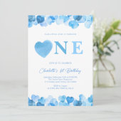Blue Heart One First Birthday Valentines 招待状 (スタンド正面)
