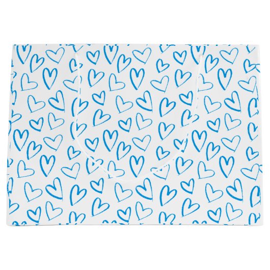 Blue Heart Pattern Large Gift Bag ラージペーパーバッグ (正面)