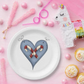 Blue Heart with Candy Canes Country Christmas ペーパープレート (パーティー)