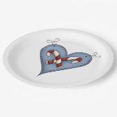 Blue Heart with Candy Canes Country Christmas ペーパープレート (アングル)